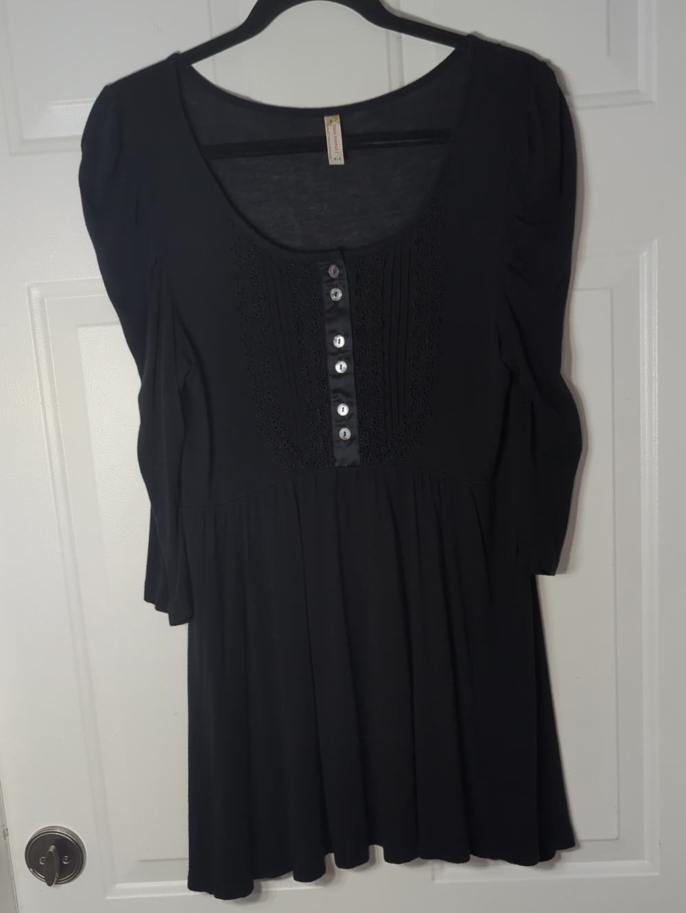 Free People Black Gauze Henley Pintuck Tunic Dress Medium